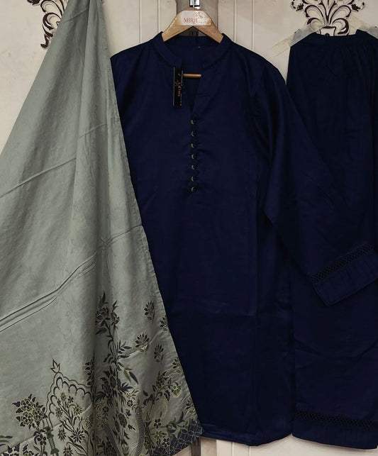 Solid Co-ords Kashmiri Jacquard Dupatta 3pc Suit