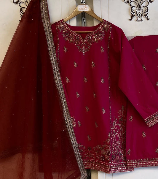 Luxury Embroidered Plazo Style 3pc Suit