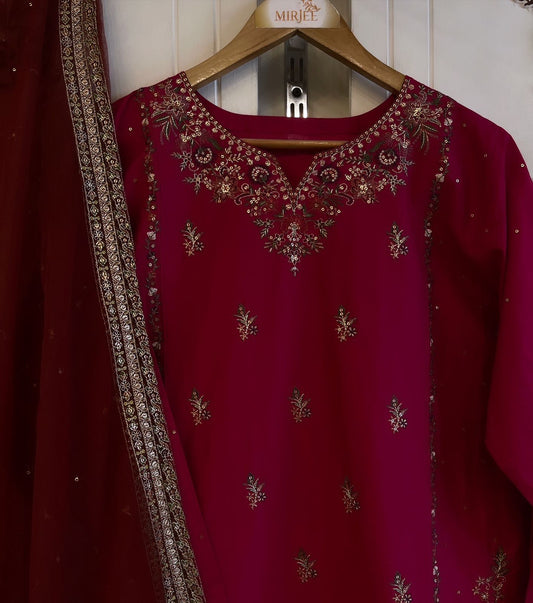 Luxury Embroidered Plazo Style 3pc Suit