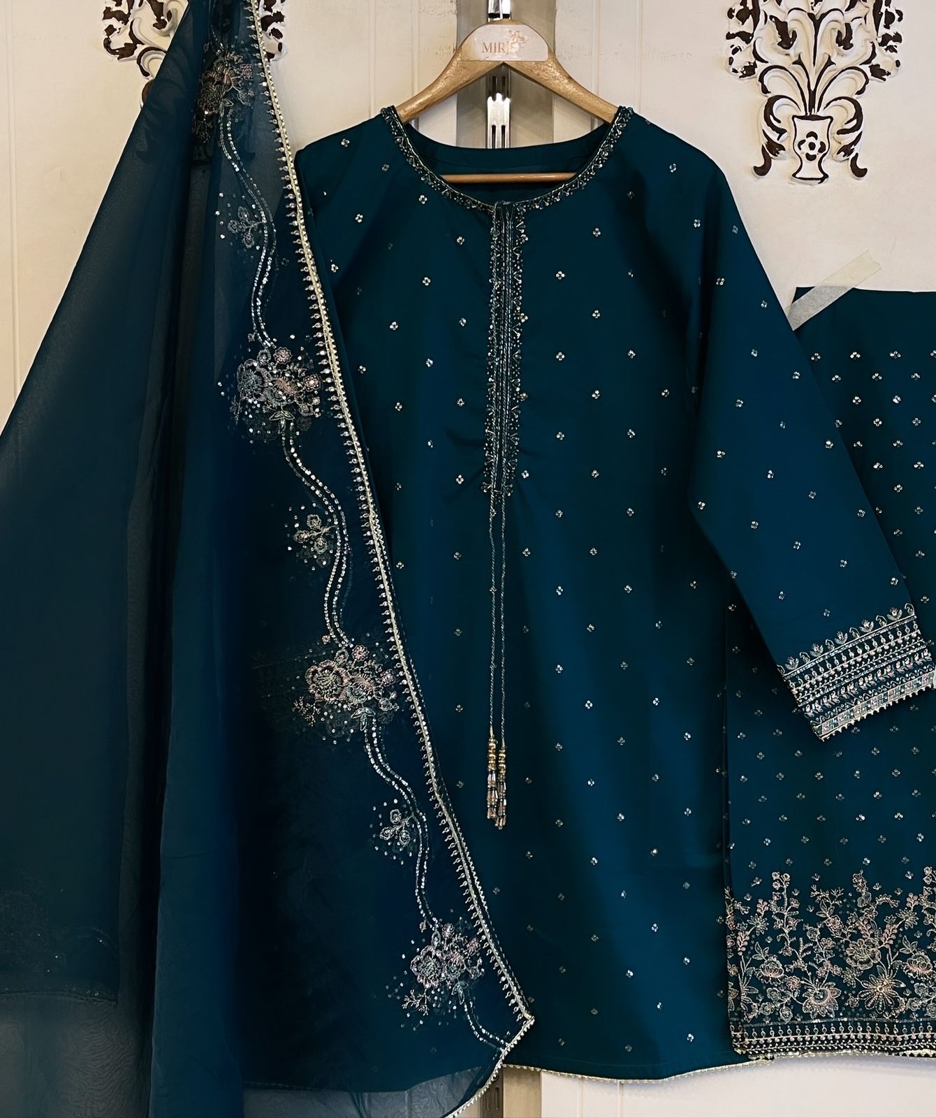 Luxury Embroidered Shalwar Style 3pc Suit