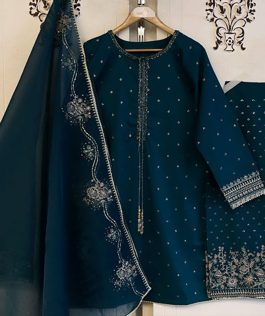 Luxury Embroidered Shalwar Style 3pc Suit