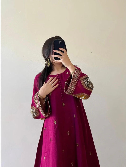 Luxury Embroidered Frock Style 2pc Suit