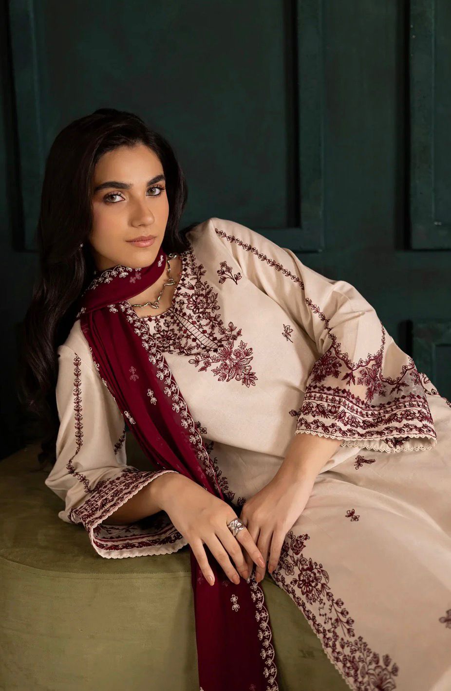 Luxury Embroidered Long Length Style 3pc Suit