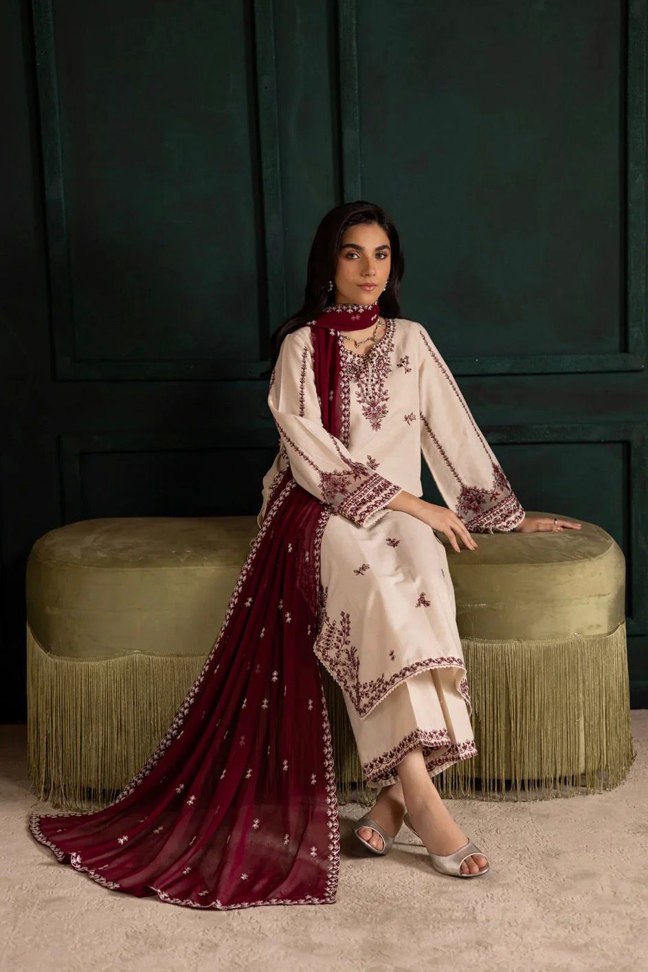 Luxury Embroidered Long Length Style 3pc Suit