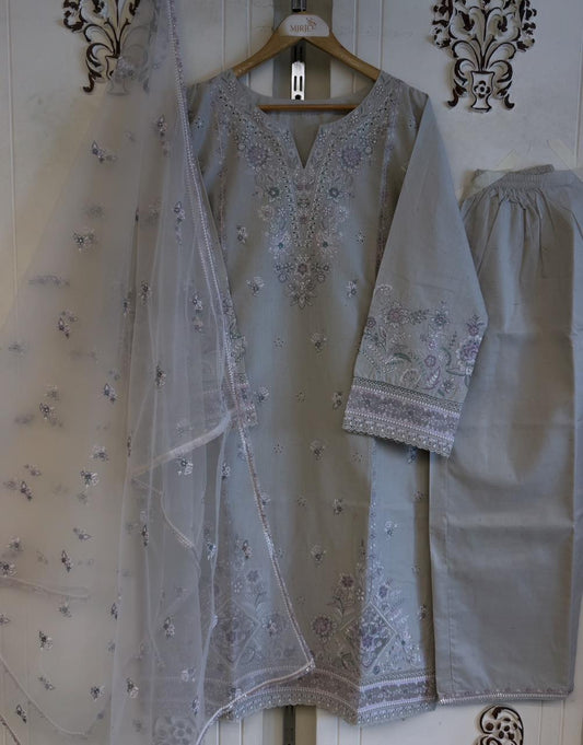 Luxury Embroidered Katrai 3Pc Suit