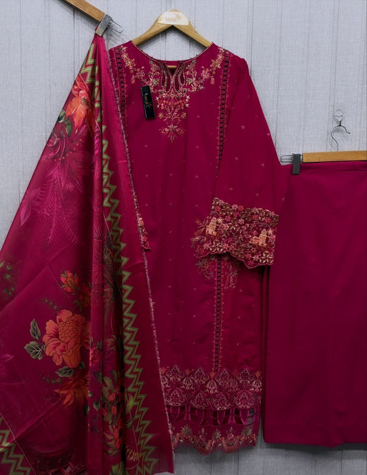 Luxury Embroidered Plazo Style 3pc Suit