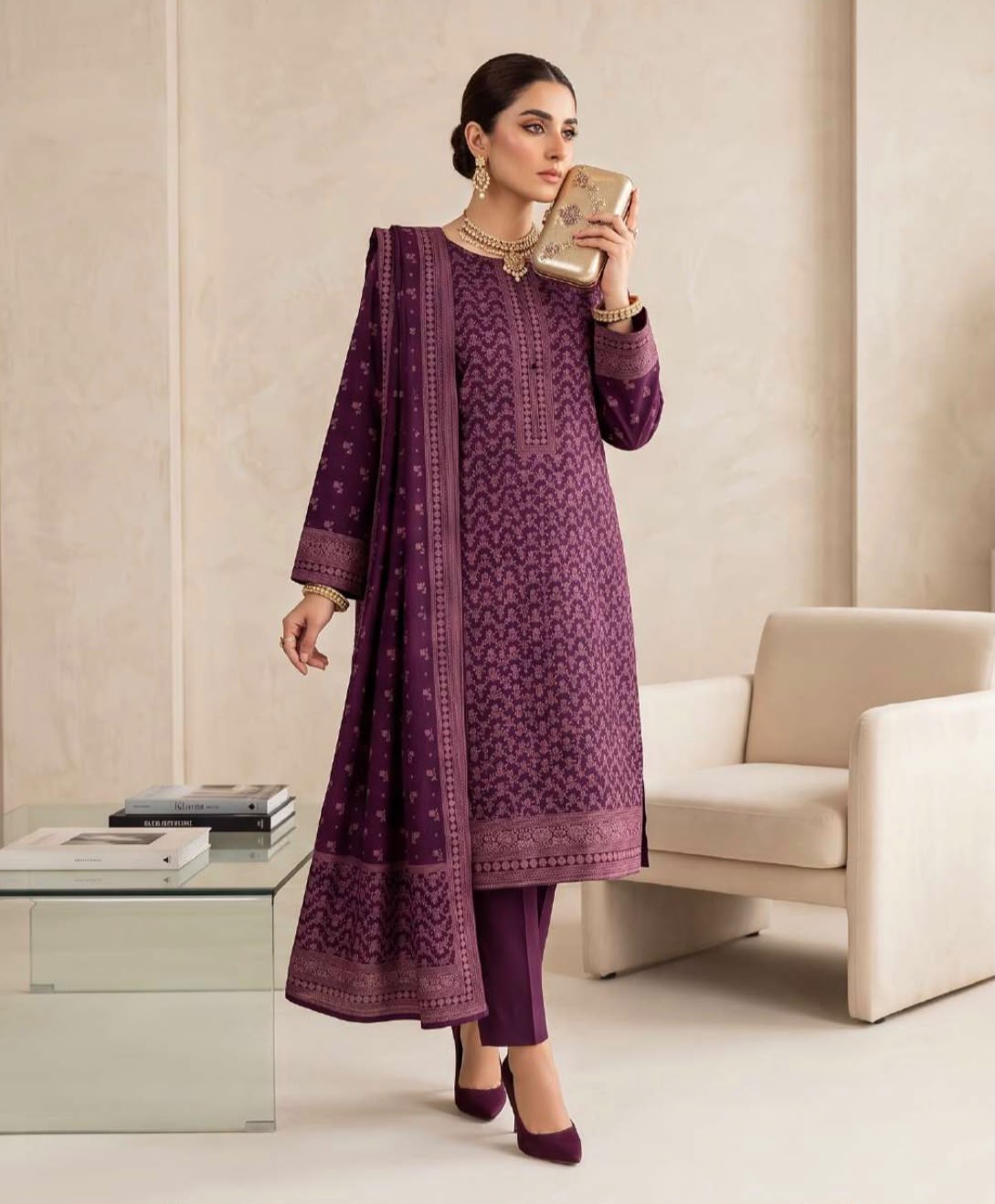 Printed Wool 3pc Suit