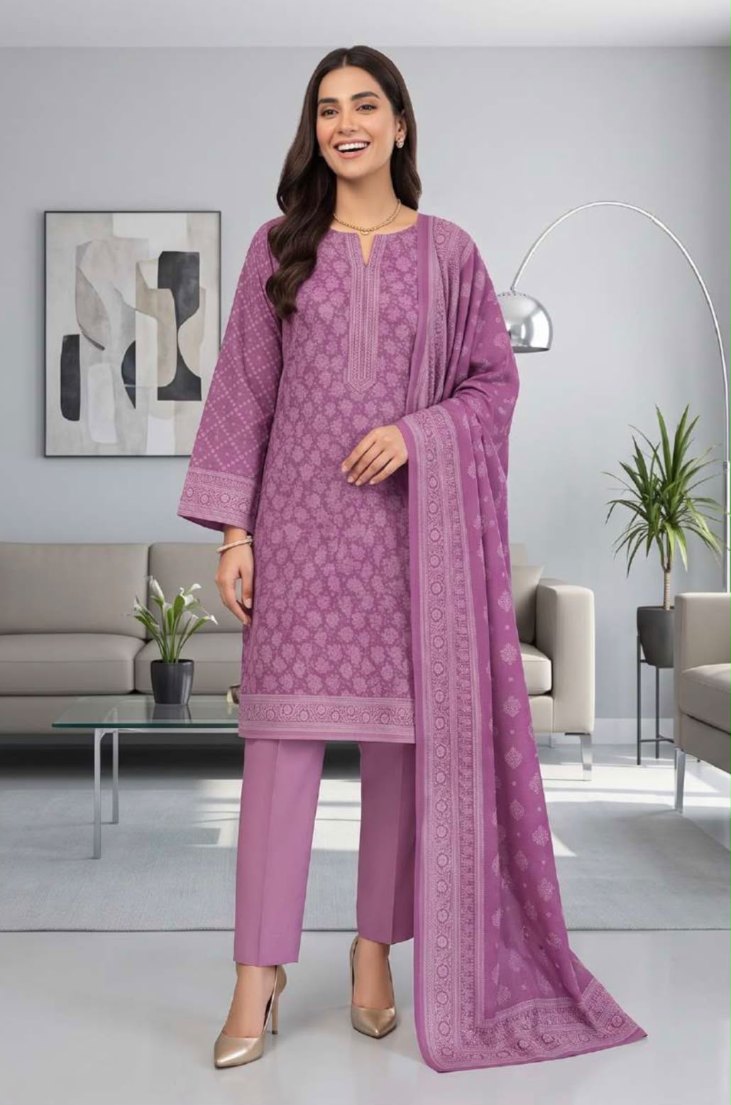 Printed Wool 3pc Suit
