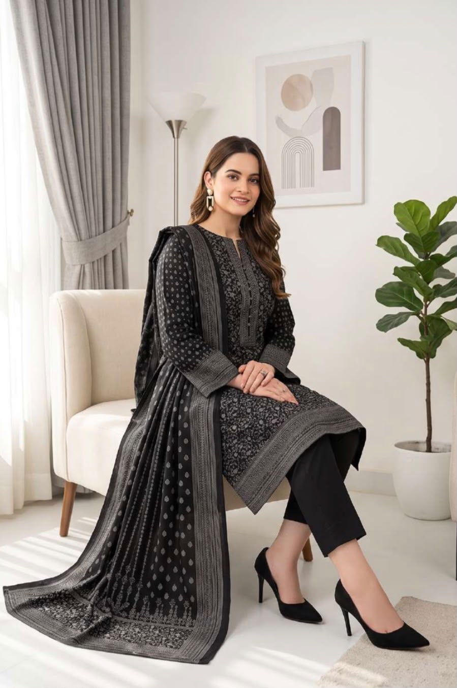 Printed Wool 3pc Suit