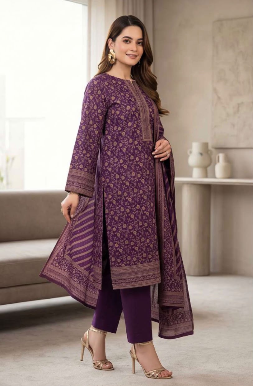 Printed Wool 3pc Suit