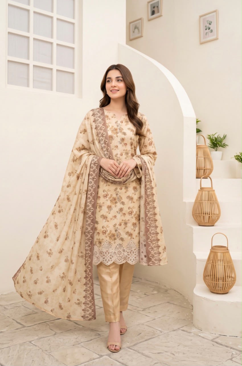 Embroidered Staple Linen 3pc Suit