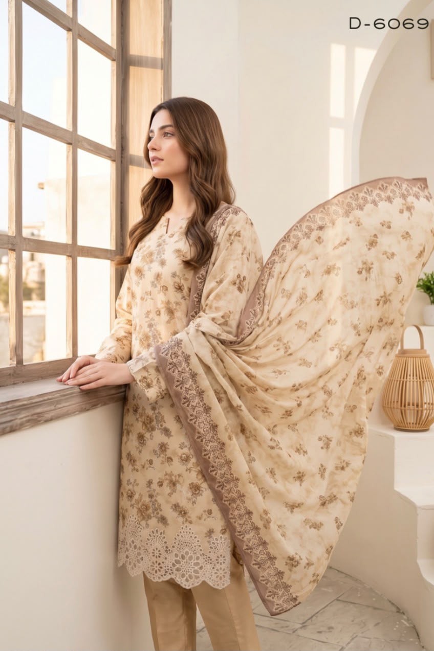 Embroidered Staple Linen 3pc Suit