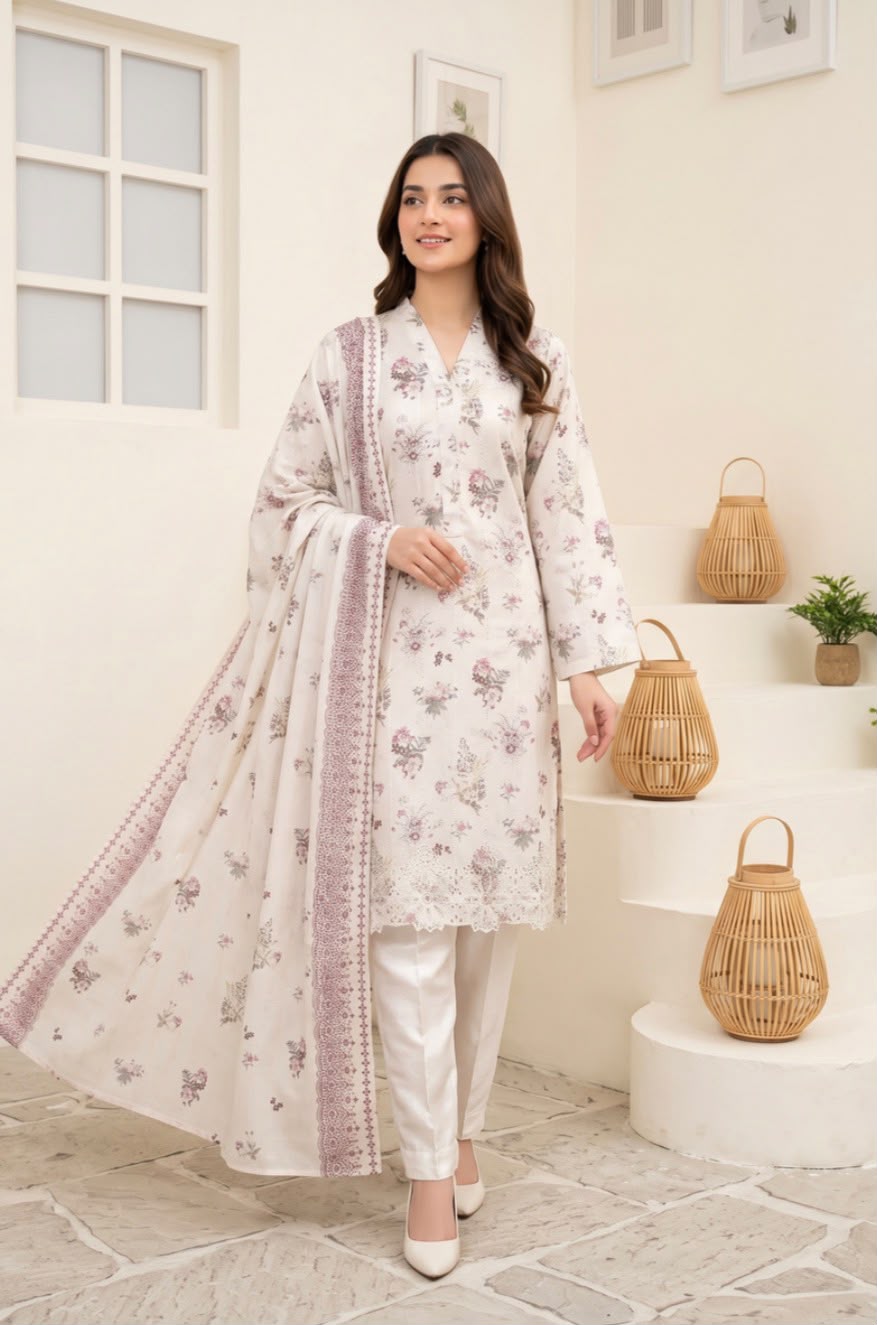 Embroidered Staple Linen 3pc Suit