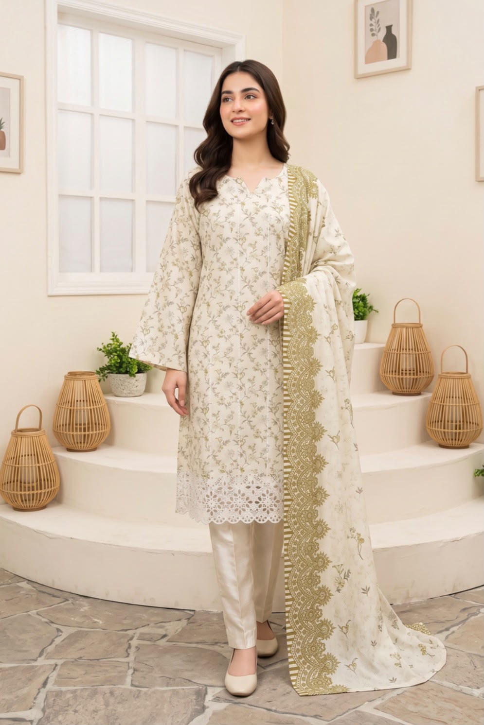 Embroidered Staple Linen 3pc Suit