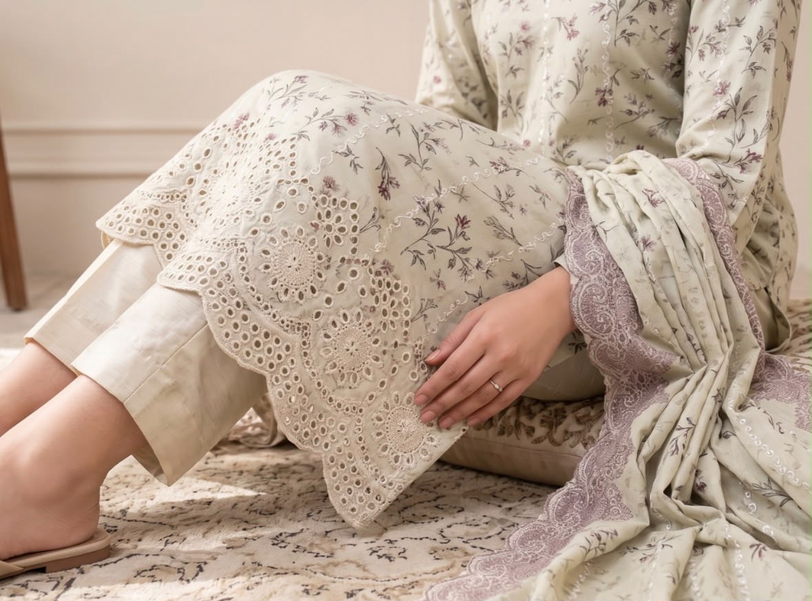 Embroidered Staple Linen 3pc Suit
