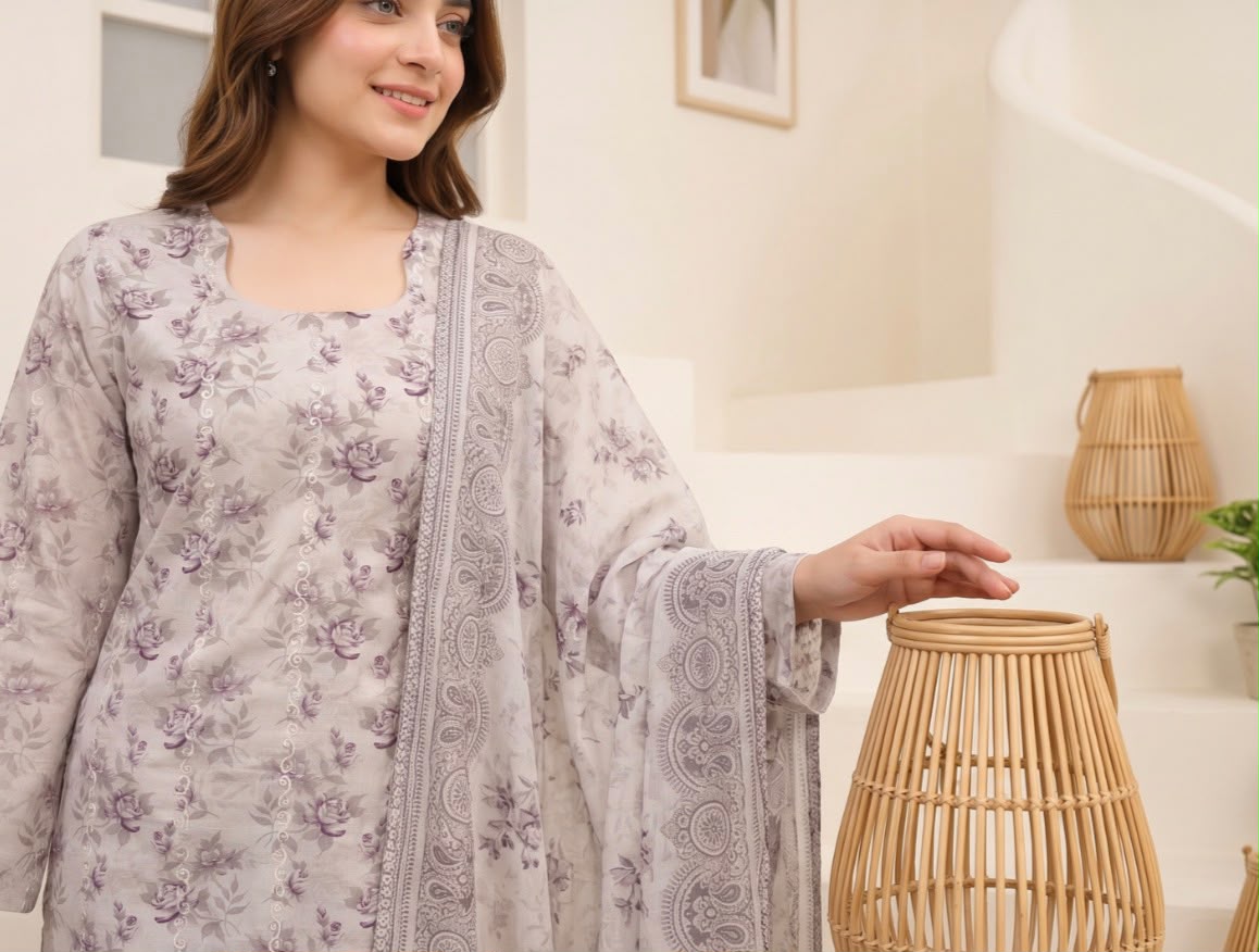 Embroidered Staple Linen 3pc Suit